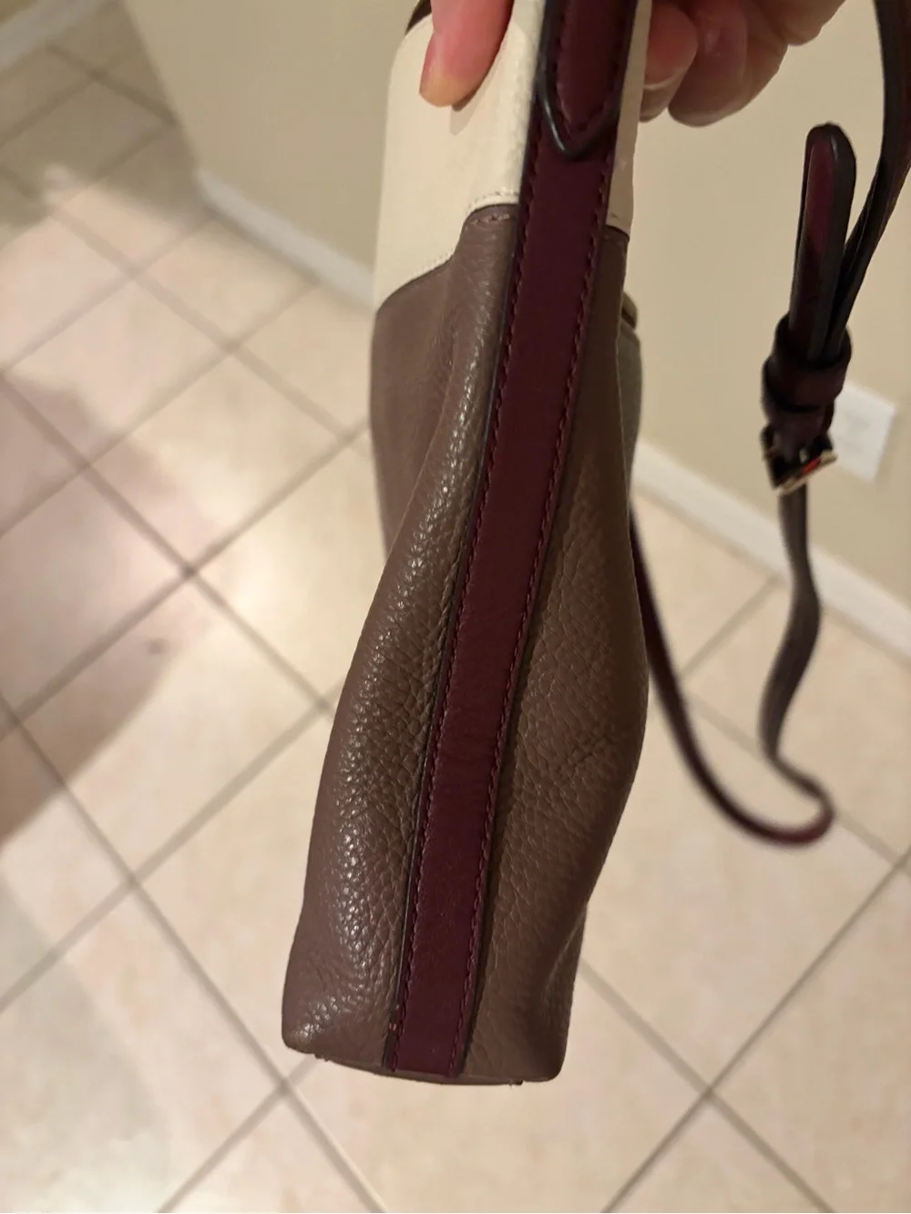 kate spade Cream and Taupe Pebbled Leather Crossbody